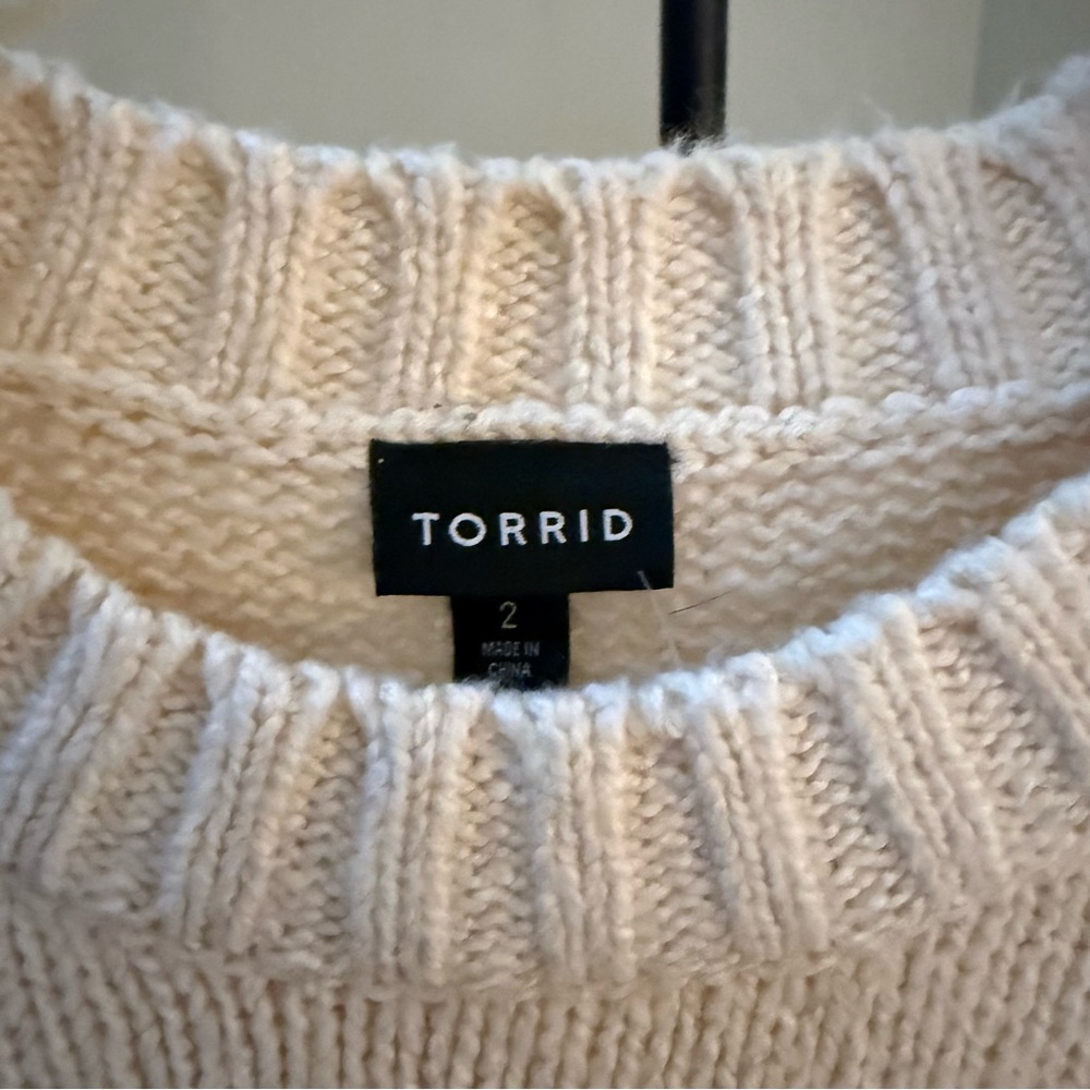 Rainbow Stripe Sleeve Cream Knit Sweater | Anthropologie Inspired Cozy Pullover - Picture 4 of 4